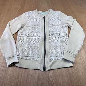 Maurices Lightweight Sheer Lace Front Bomber Jacket Womens Small Cream Zip
